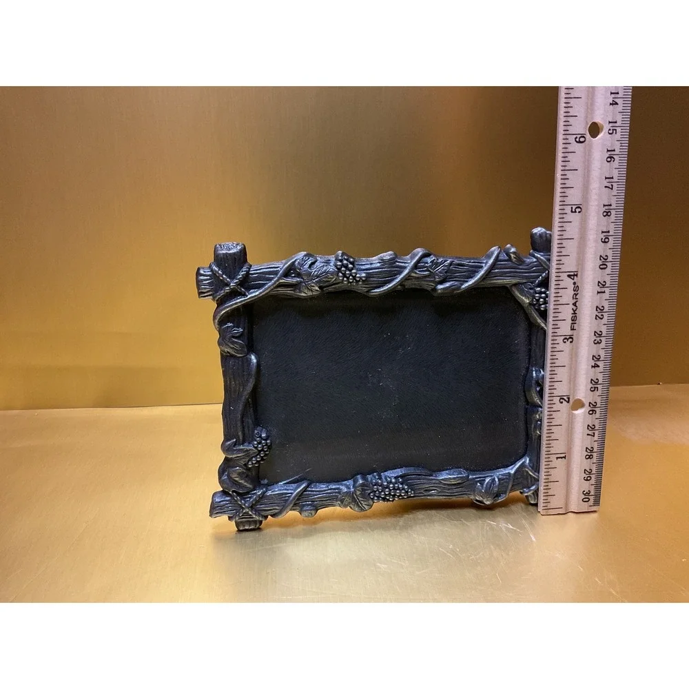 Vintage Rustic Grapevine Pewter Tone Picture Frame Log & Leaf Design 5x7